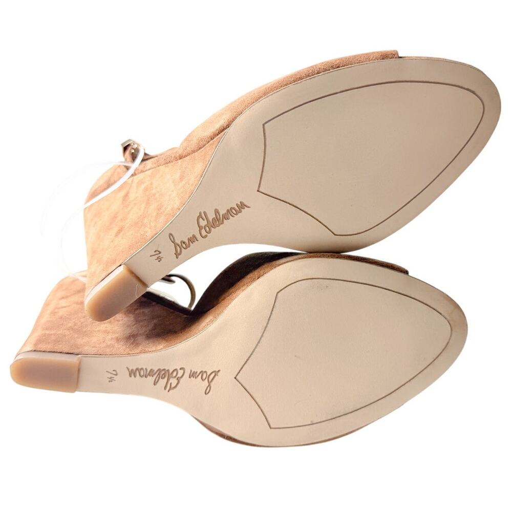 Sam Edelman Raven Wedge Sandal Suede Tan Brown Peep Toe Ankle Strap Size 7.5 NIB - Picture 4 of 10